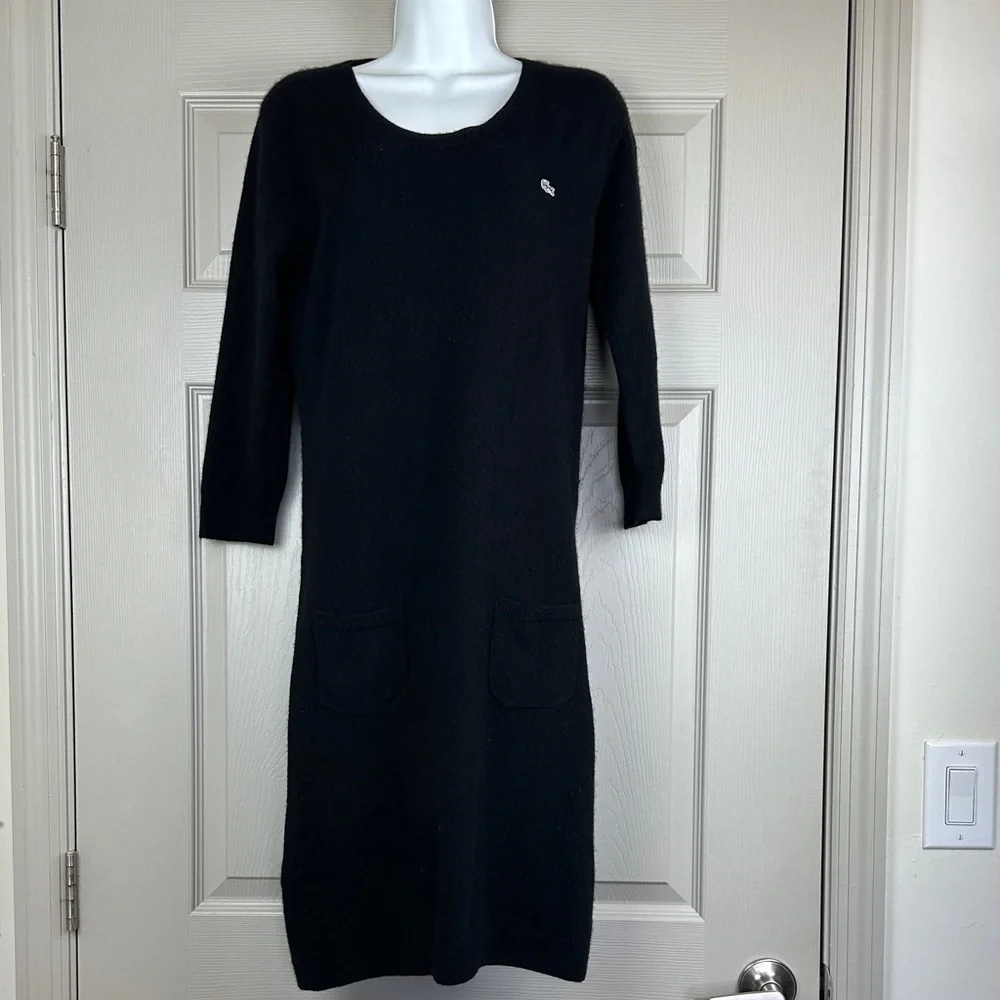 Lacoste Women's Cashmere Dress Round Neck Patch Pockets 3/4 Sleeves Size M